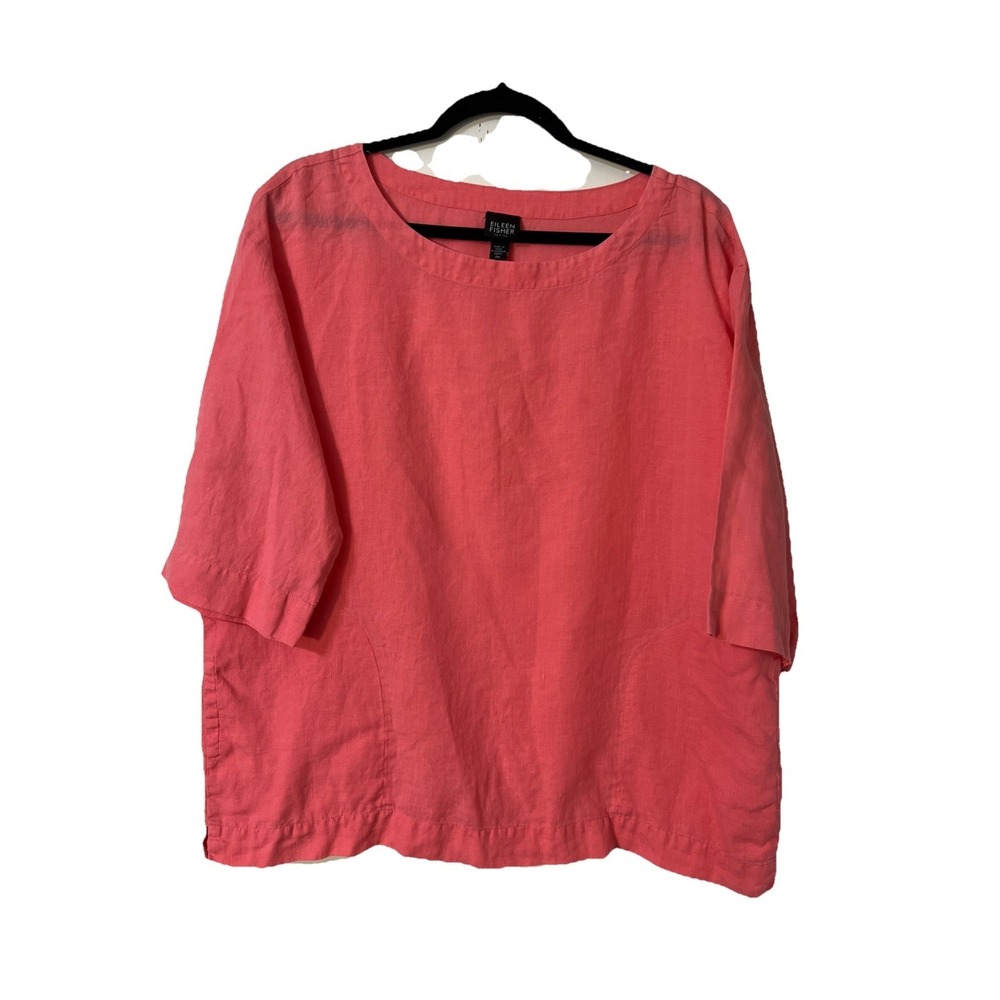 EILEEN FISHER Pink 3/4 SLEEVE BOXY POCKETs Pull Over Tunic TOP SIZE MP